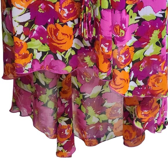 MSK Womans 8 Fuchsia Pink Floral Print Halter Neck Maxi Dress High Low H… - Picture 5 of 8